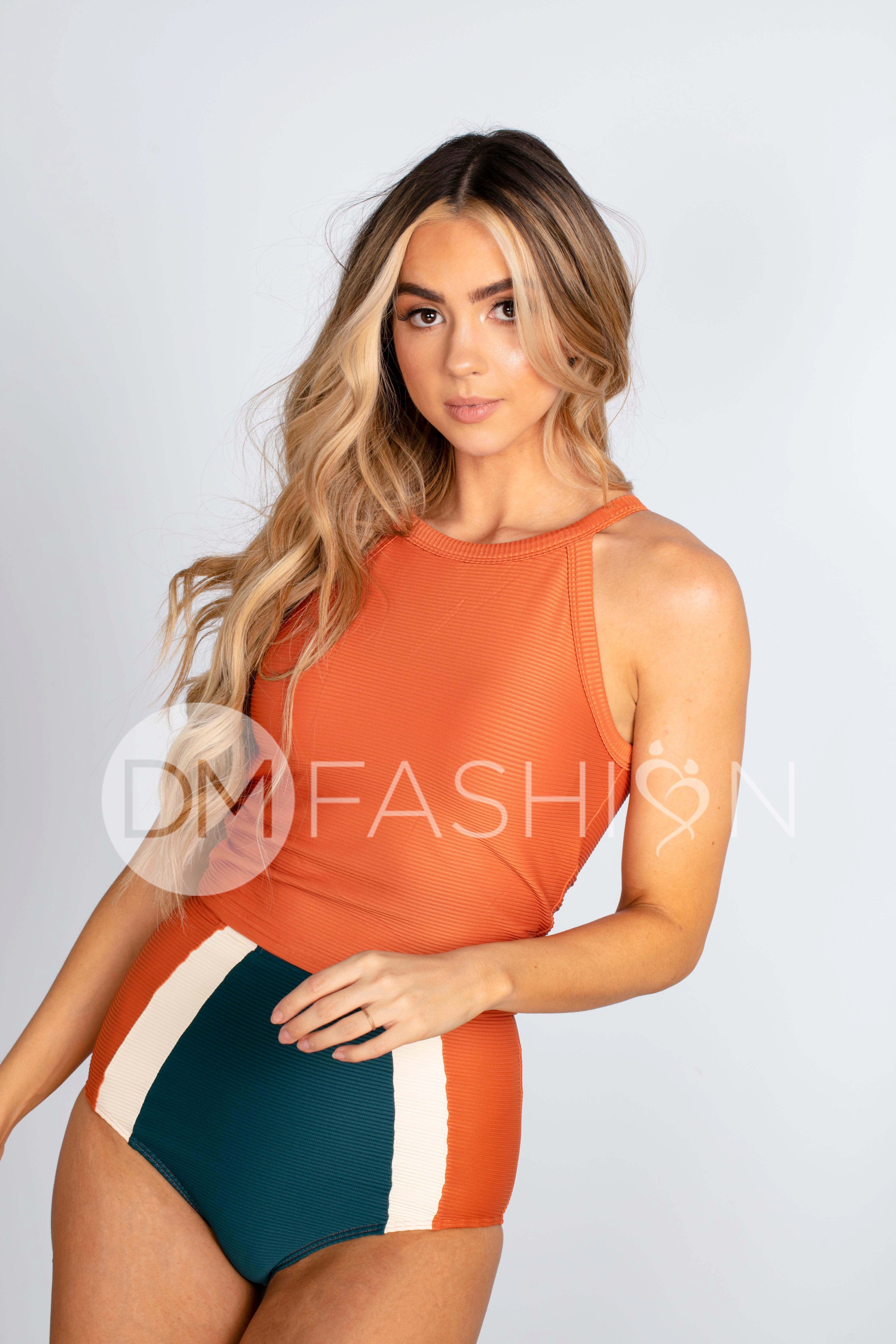 Ribbed Midkini Top - Rust