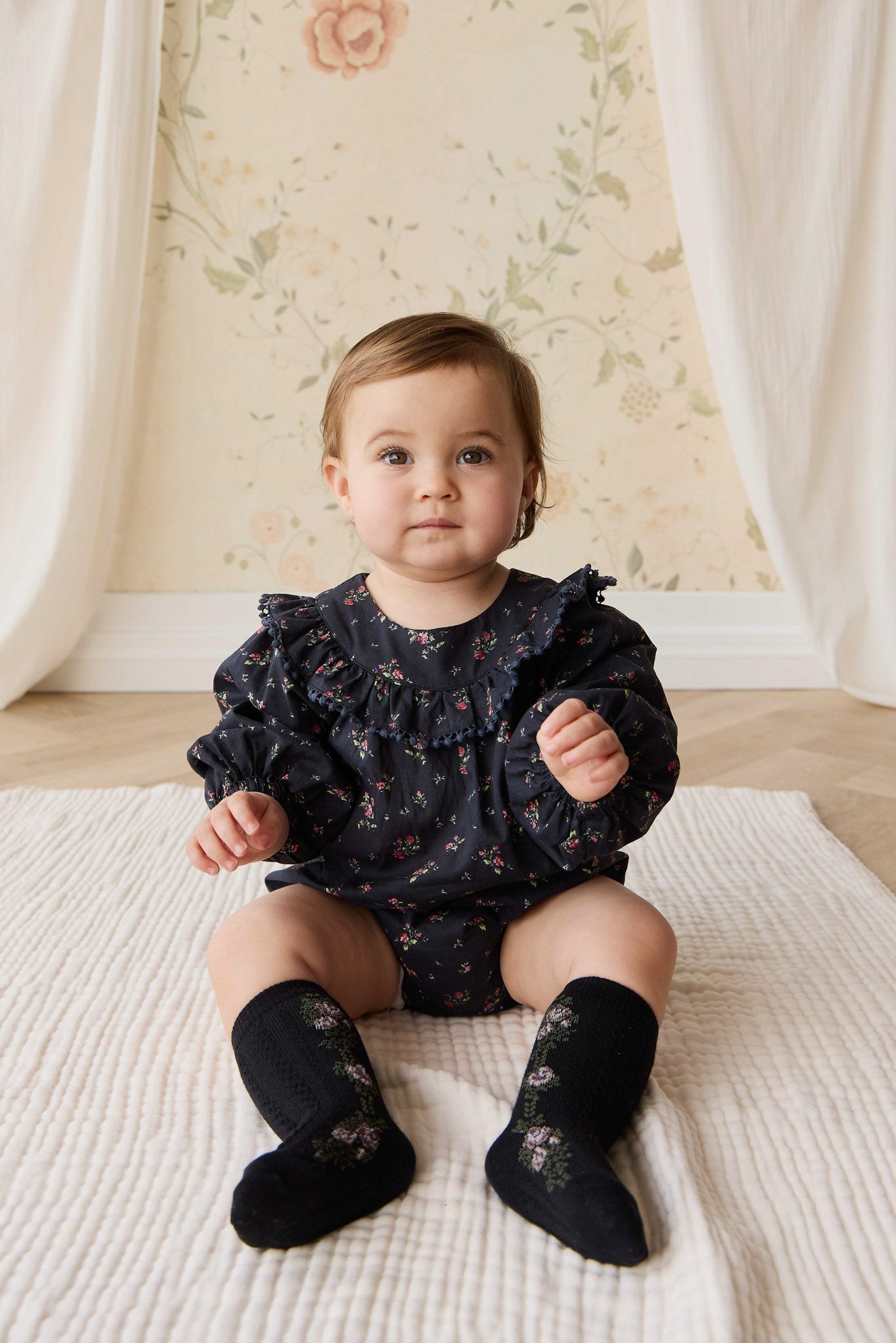 Tasha Floral Jacquard Sock - Black Beauty