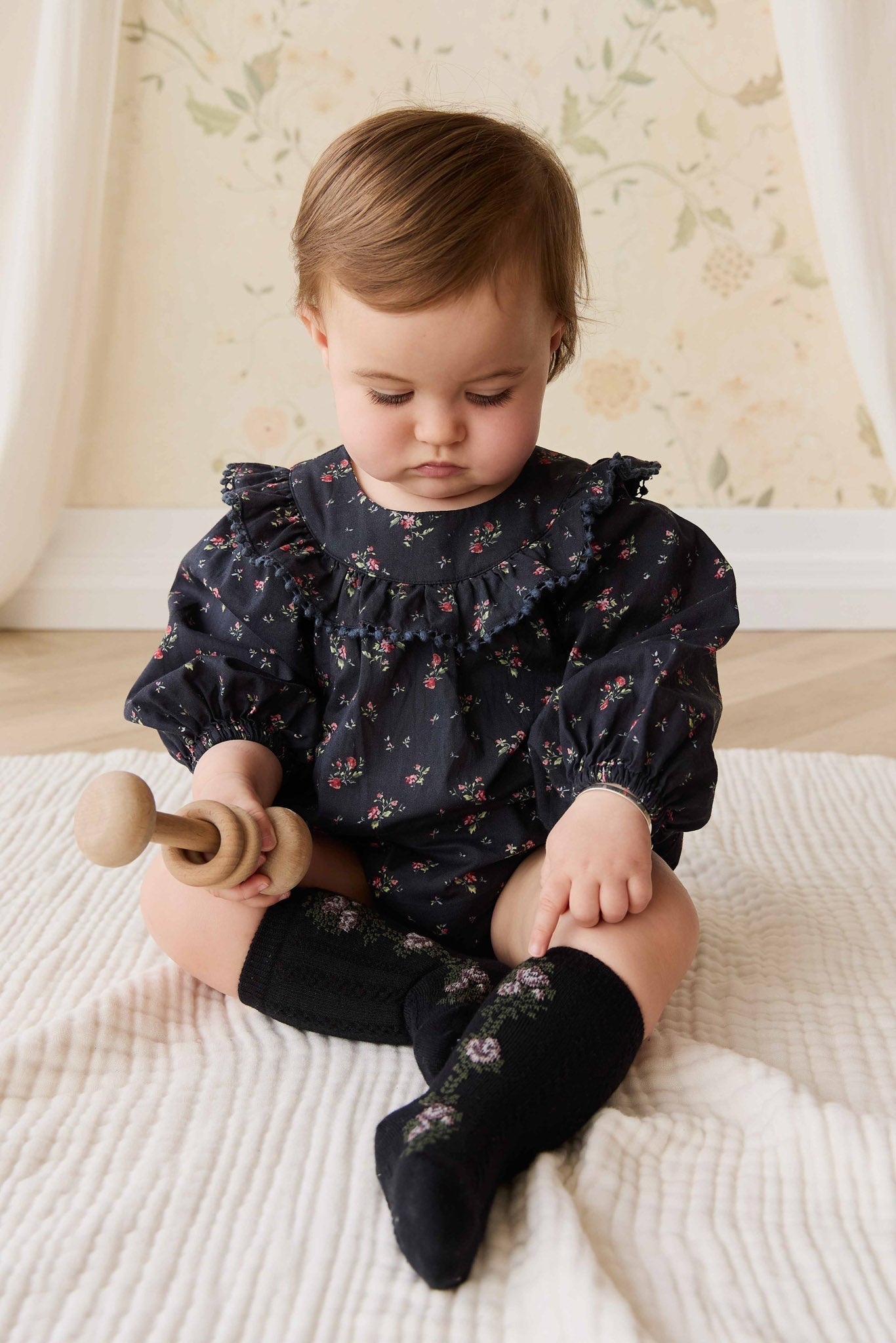 Tasha Floral Jacquard Sock - Black Beauty