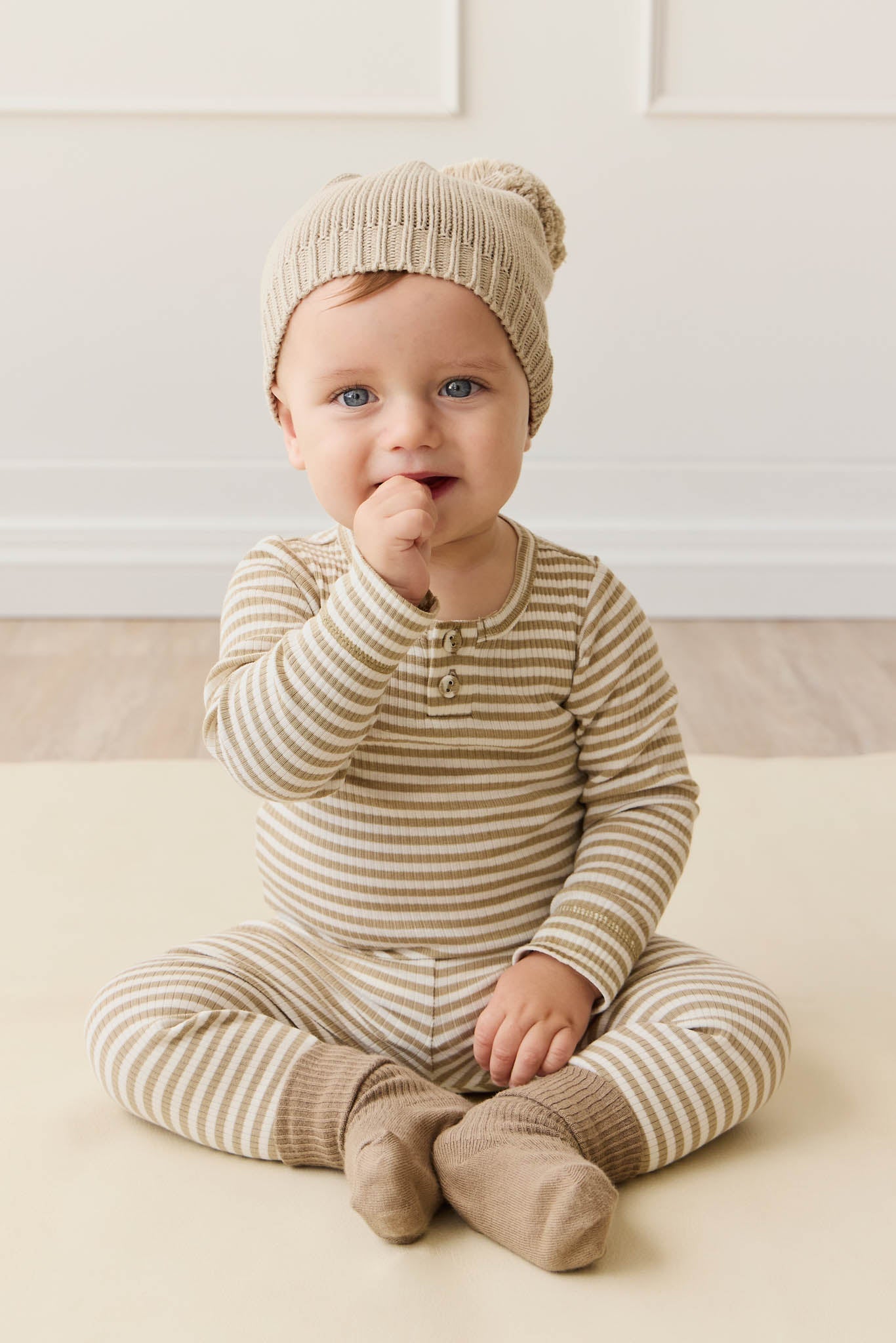 Organic Cotton Modal Legging - Narrow Stripe Balm/Cloud