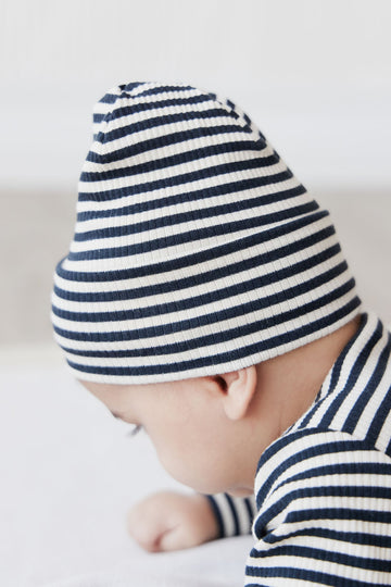 Organic Cotton Modal Lennon Beanie - Narrow Stripe Constellation/Soft Clay