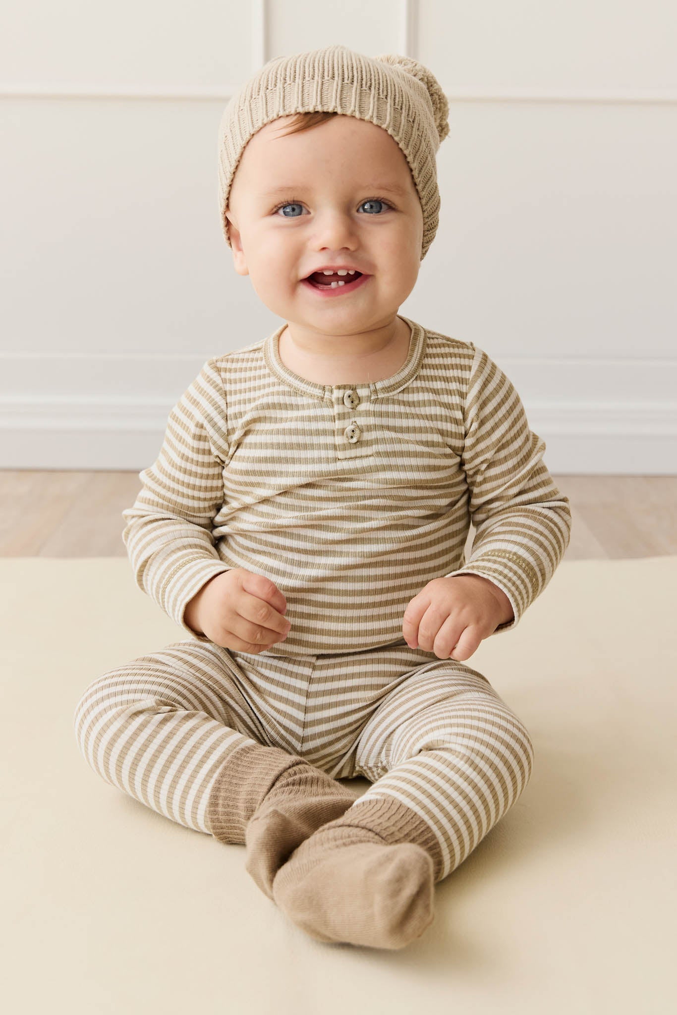 Organic Cotton Modal Legging - Narrow Stripe Balm/Cloud