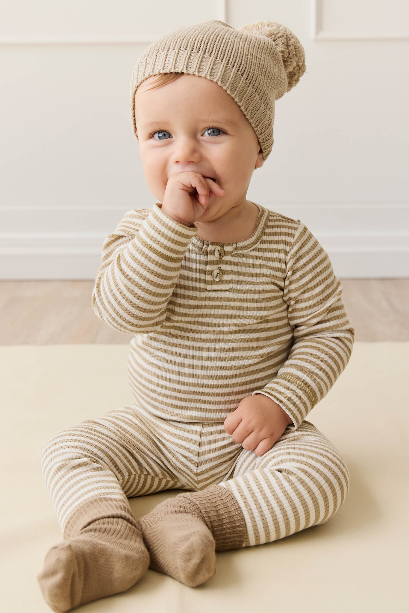 Organic Cotton Modal Legging - Narrow Stripe Balm/Cloud
