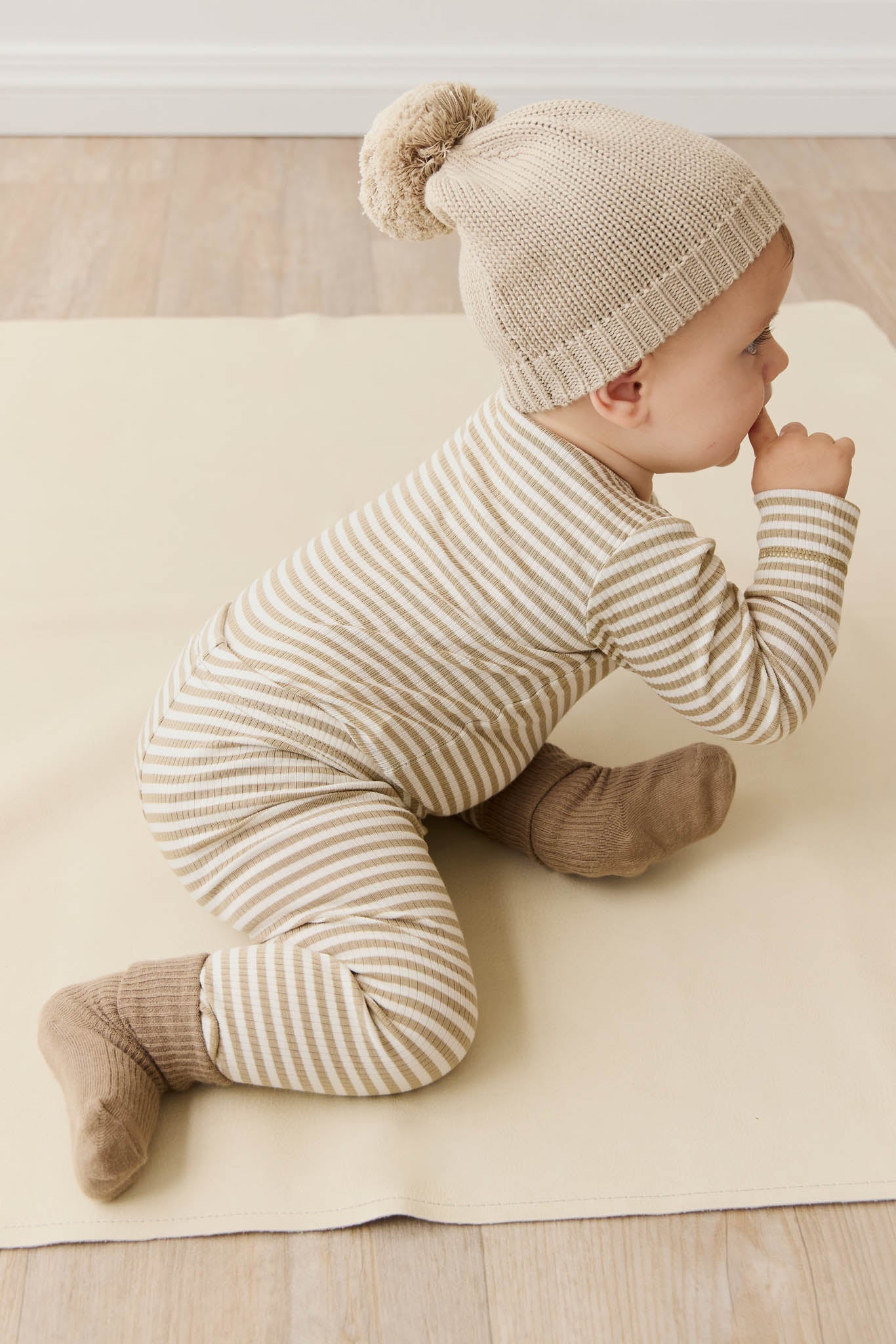 Organic Cotton Modal Legging - Narrow Stripe Balm/Cloud