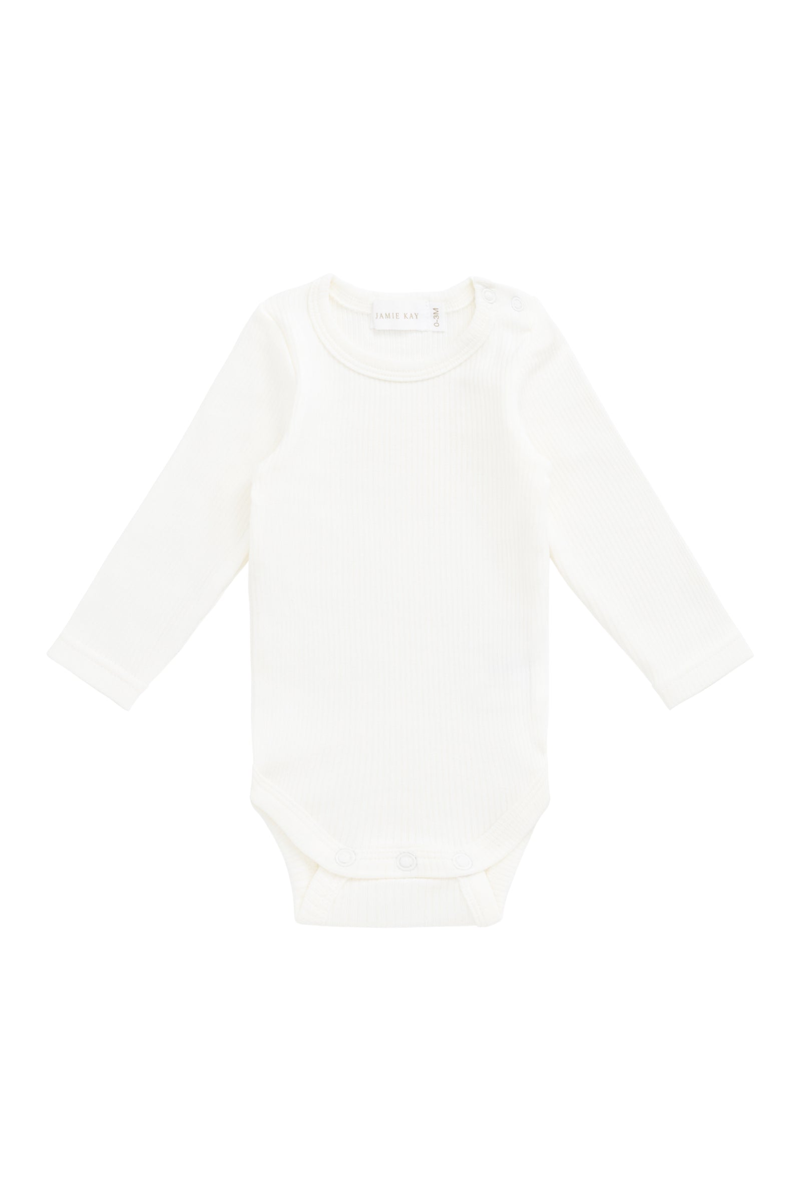Organic Cotton Fine Rib Long Sleeve Bodysuit - Parchment