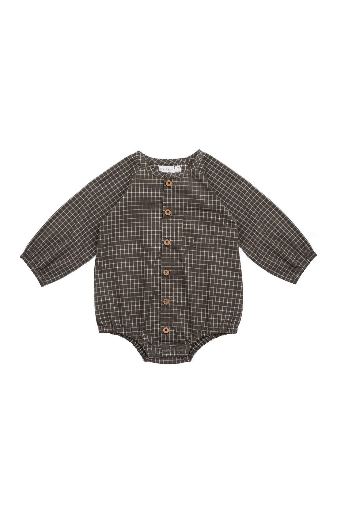 Organic Cotton Ellis Playsuit - Coffee Grid