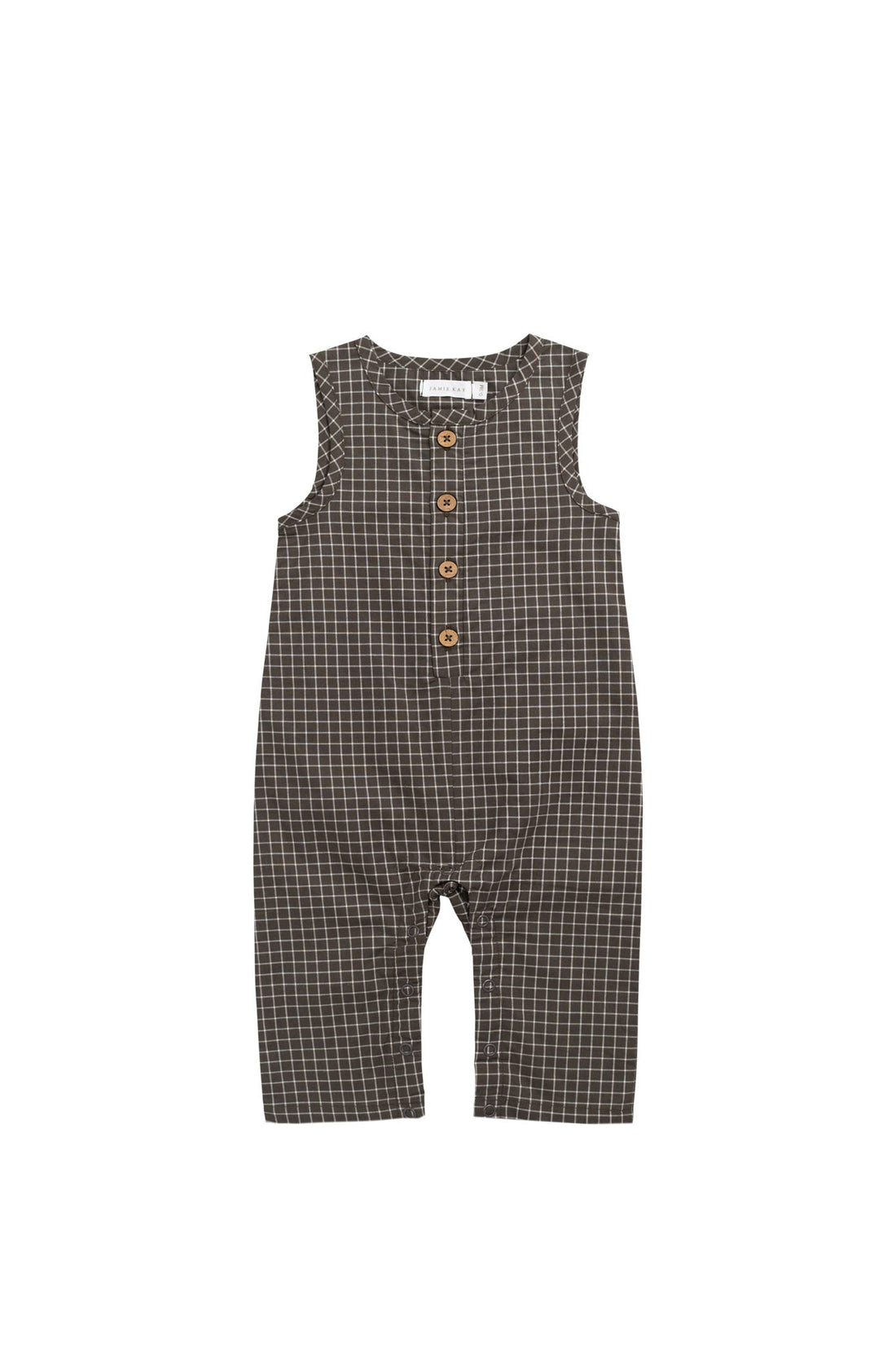 Organic Cotton Milo Jumpsuit - Coffee Grid