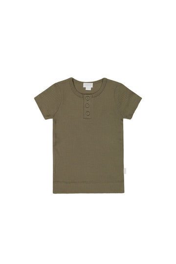 Organic Cotton Modal Henley Tee - Fir Bark
