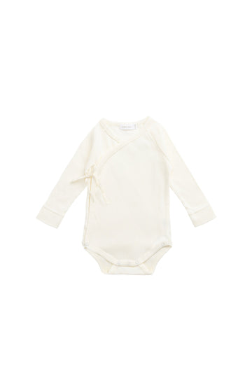 Organic Cotton Modal Marina Long Sleeve Bodysuit - Parchment