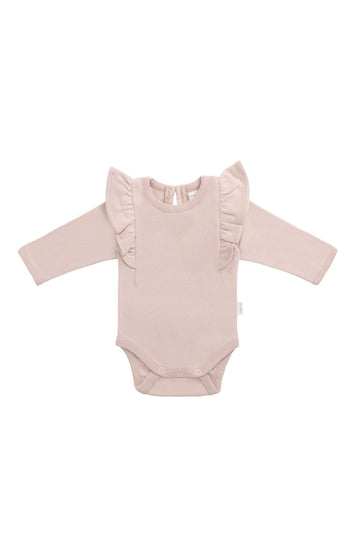 Organic Cotton Fleur Long Sleeve Bodysuit - Shell Pink
