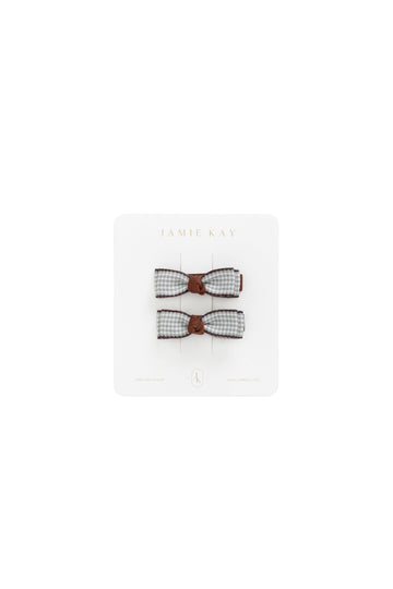 Celine Hair Clip Set - Silver Blue Gingham