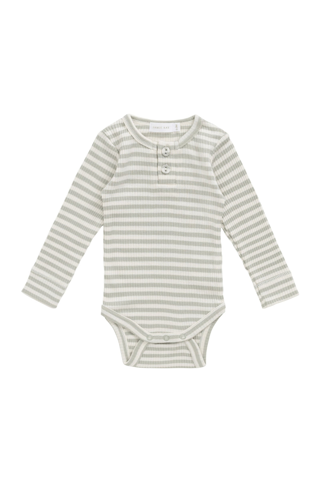 Organic Cotton Modal Long Sleeve Bodysuit - Slim Stripe Raindance/Cloud