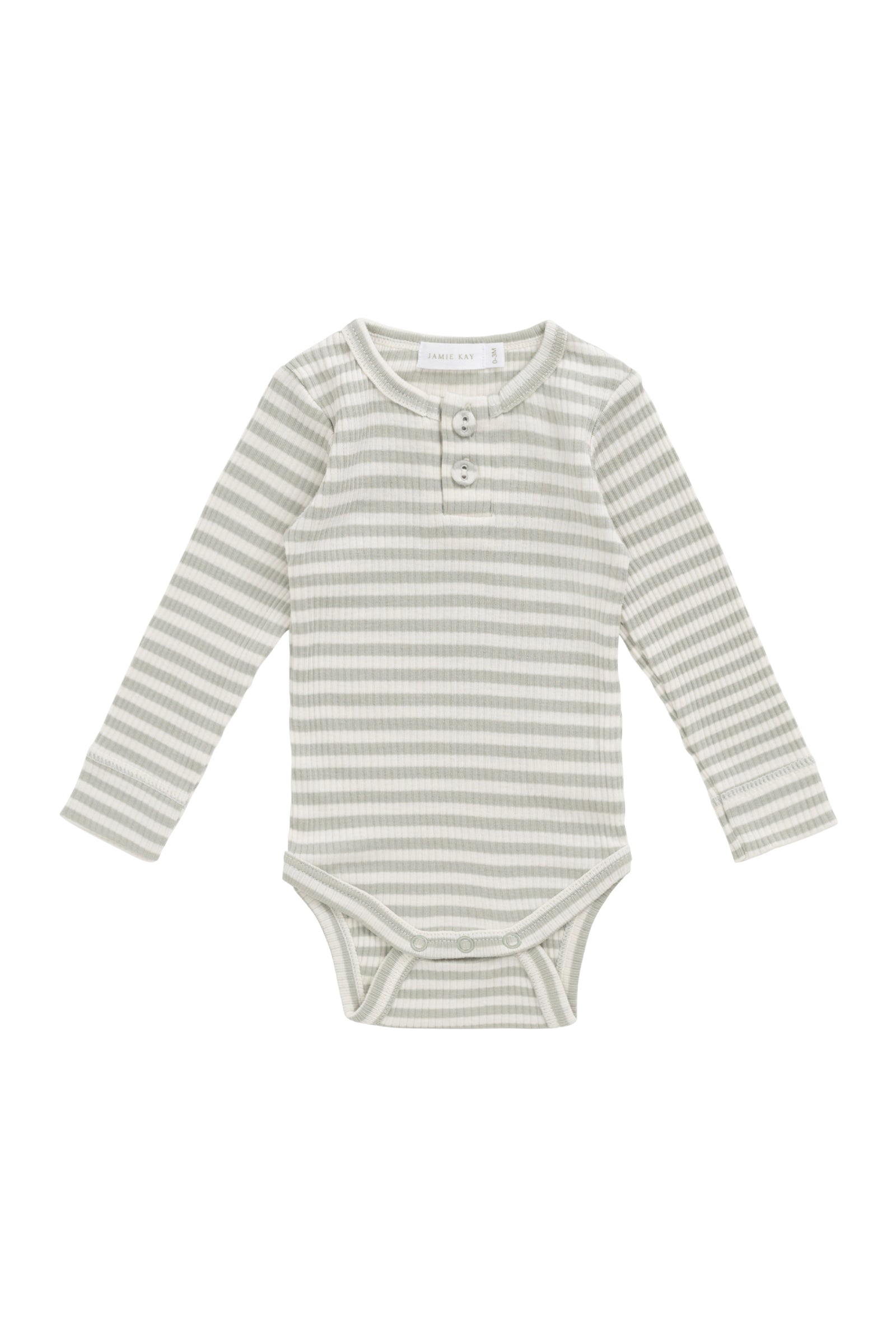 Organic Cotton Modal Long Sleeve Bodysuit - Slim Stripe Raindance/Cloud