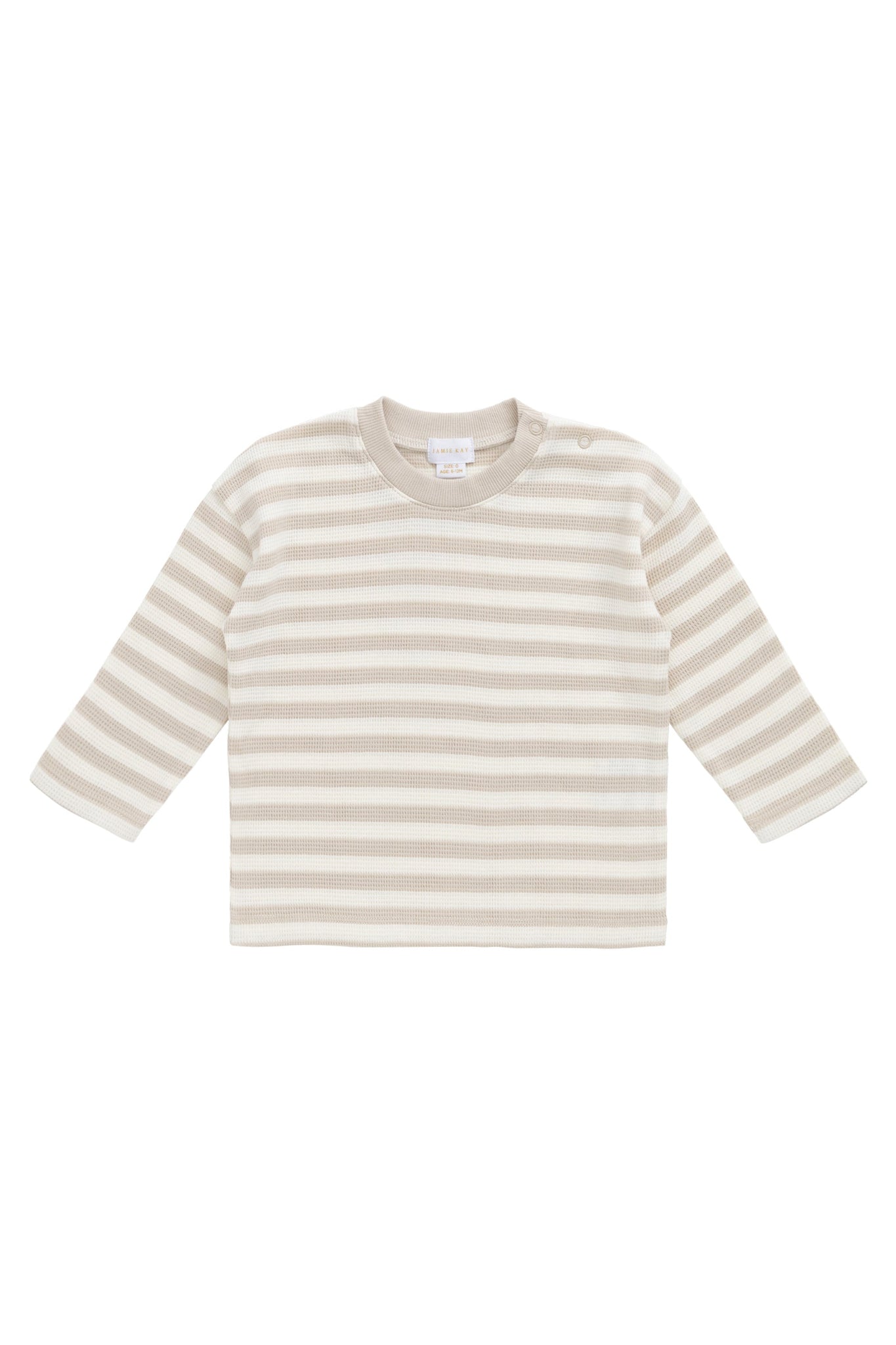 Organic Cotton Waffle Leith Long Sleeve Top - Staple Stripe Oat/Cloud