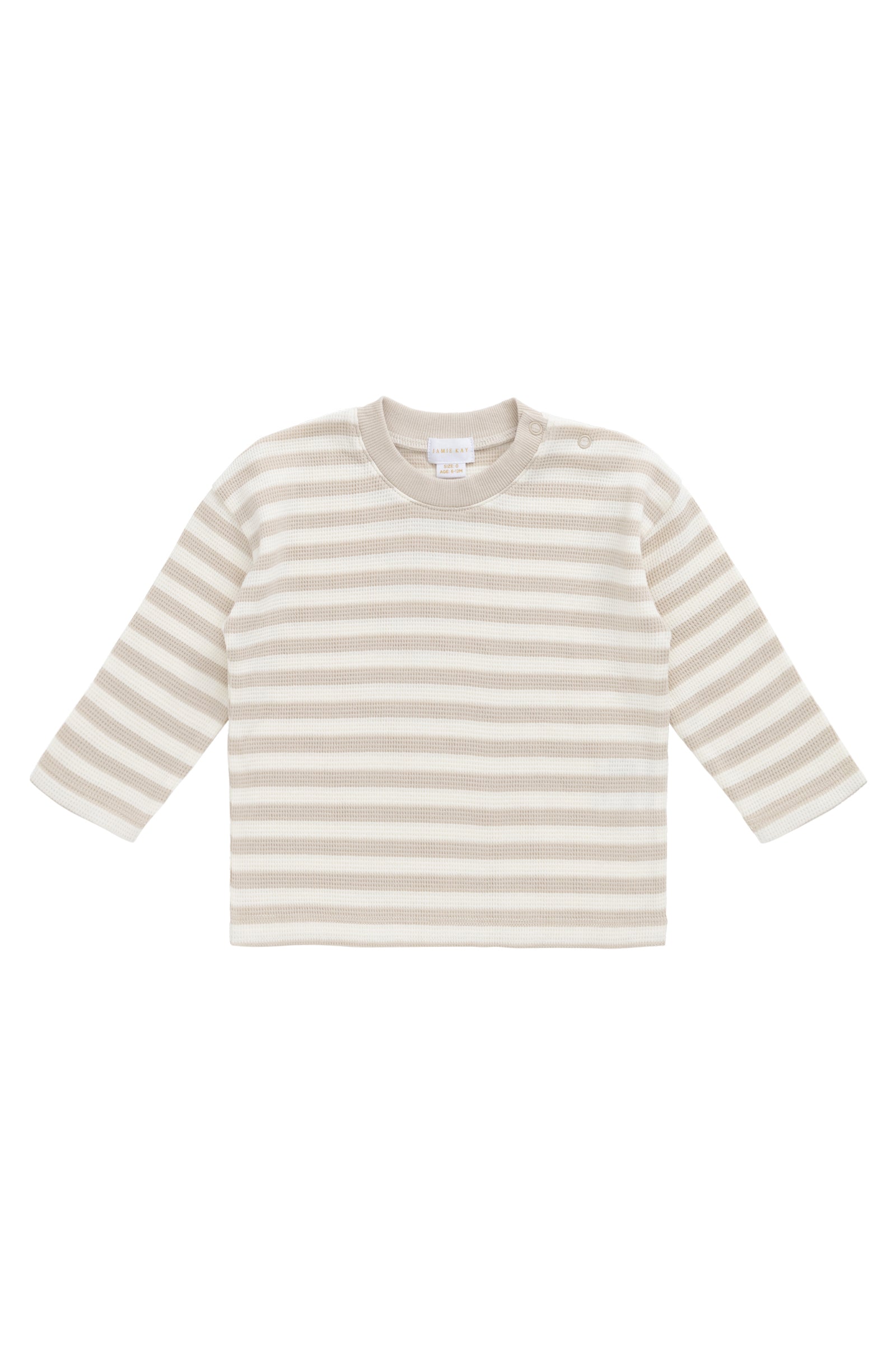 Organic Cotton Waffle Leith Long Sleeve Top - Staple Stripe Oat/Cloud