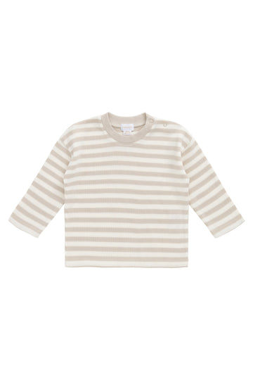 Organic Cotton Waffle Leith Long Sleeve Top - Staple Stripe Oat/Cloud