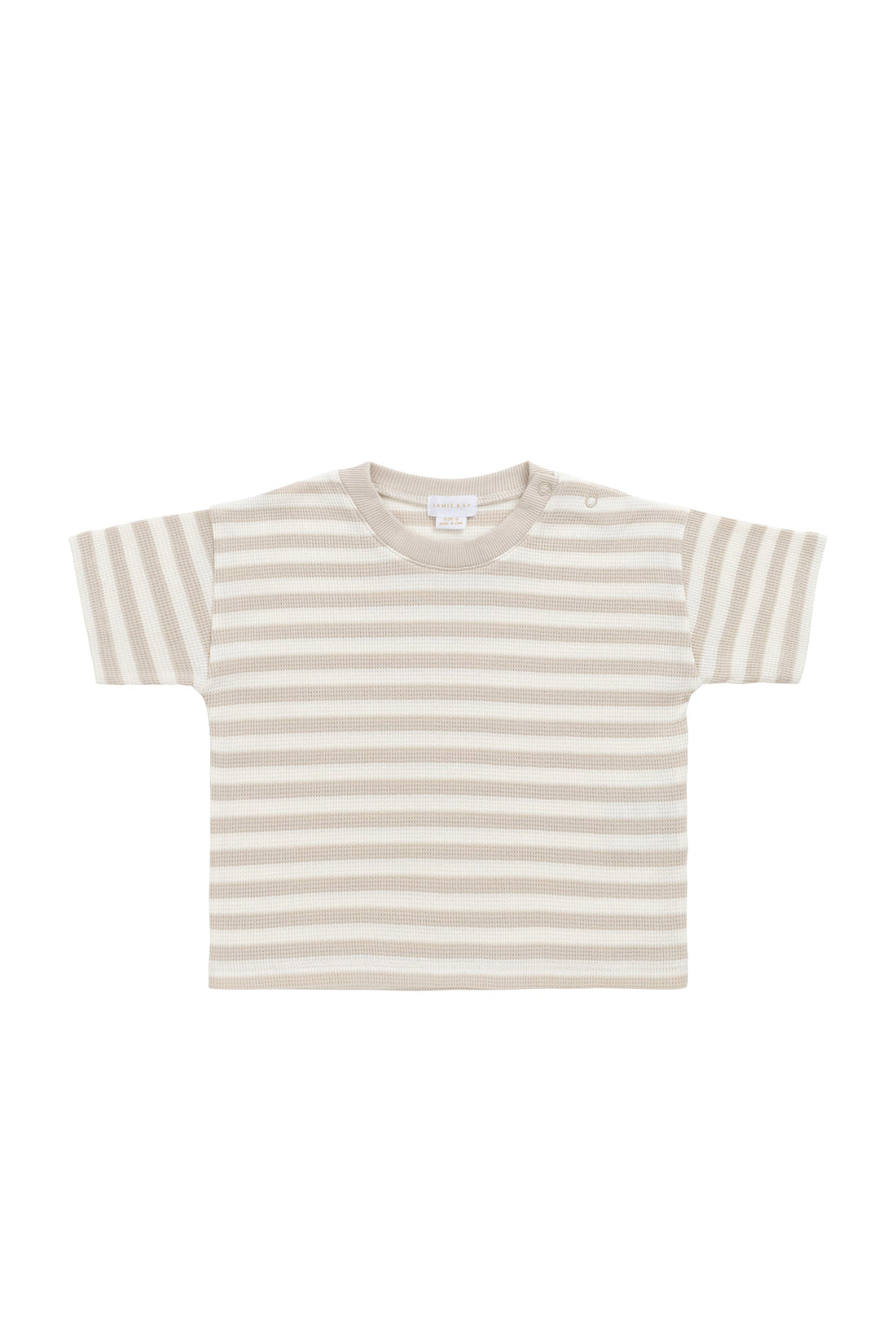 Organic Cotton Waffle Leith Tee - Staple Stripe Oat/Cloud