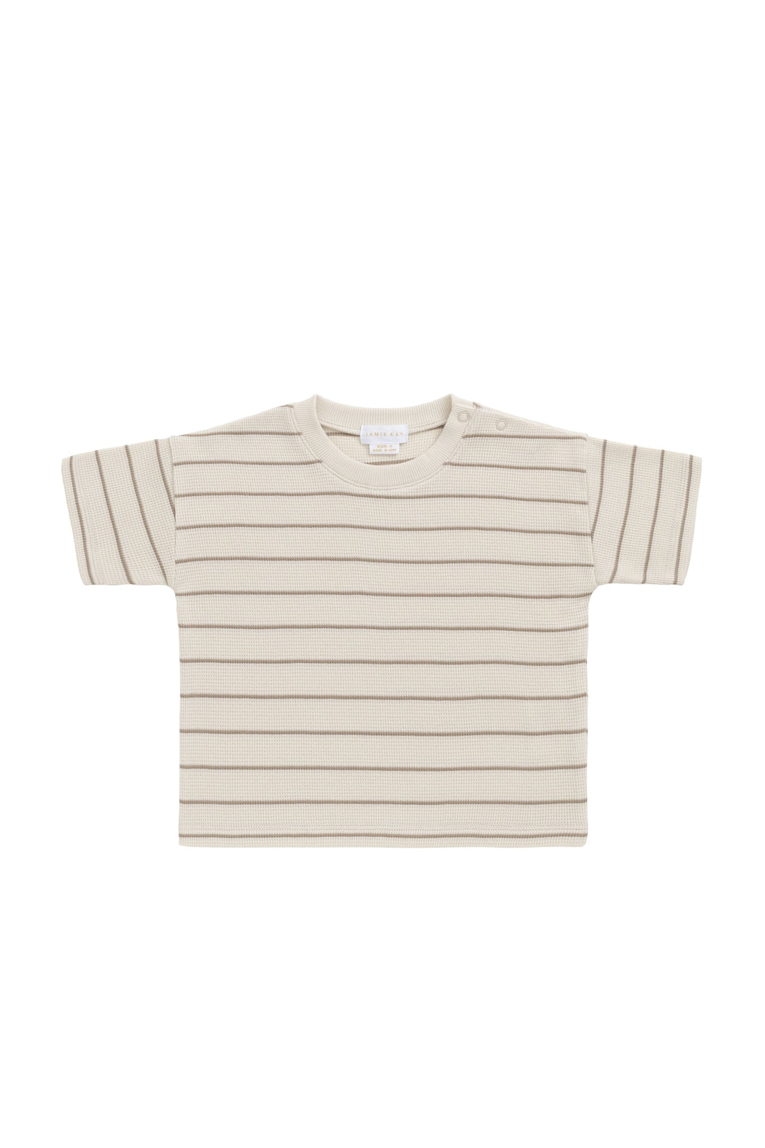 Organic Cotton Waffle Leith Tee - General Stripe Cassava/Batch