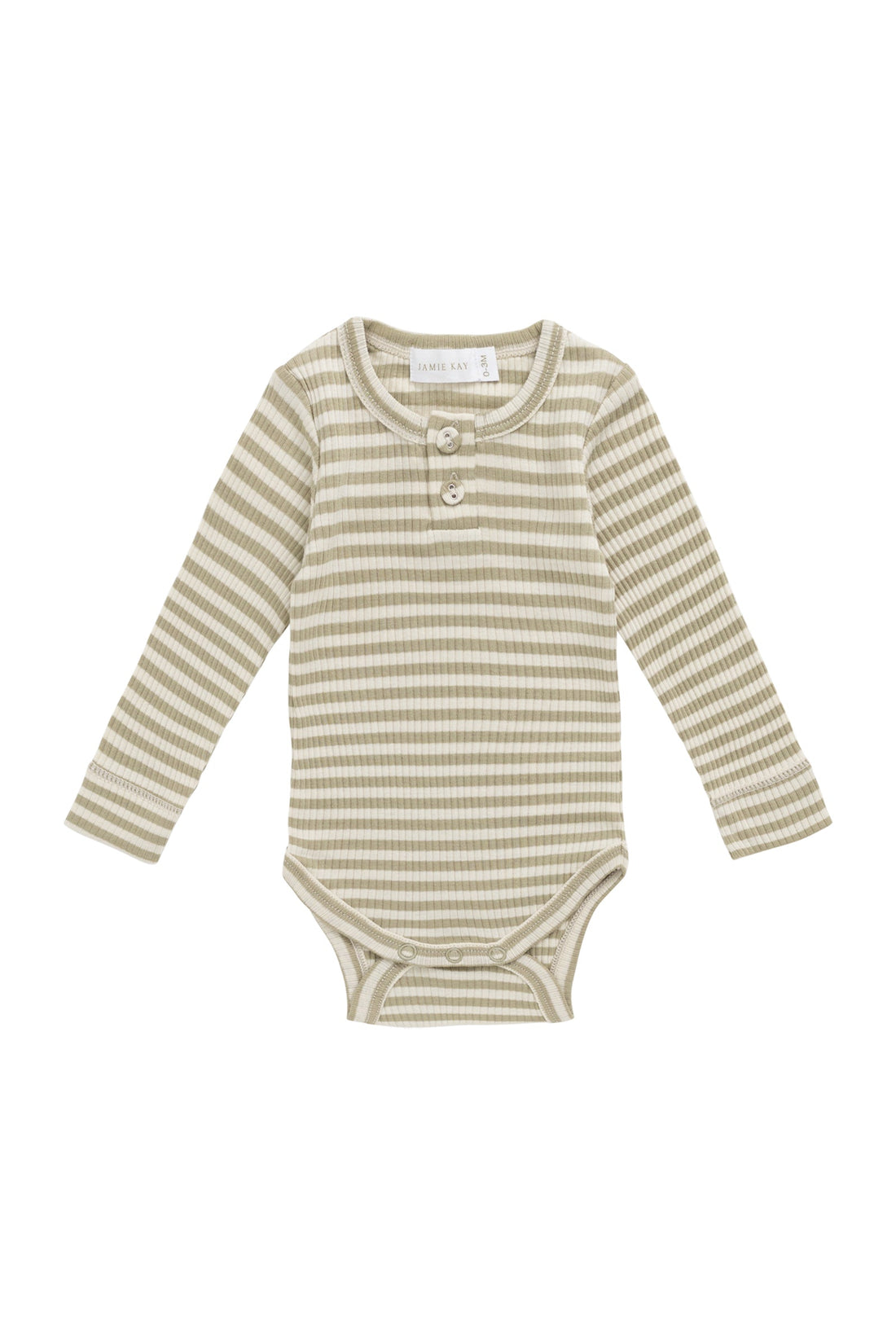 Organic Cotton Modal Long Sleeve Bodysuit - Slim Stripe Pampas/Sun Rays