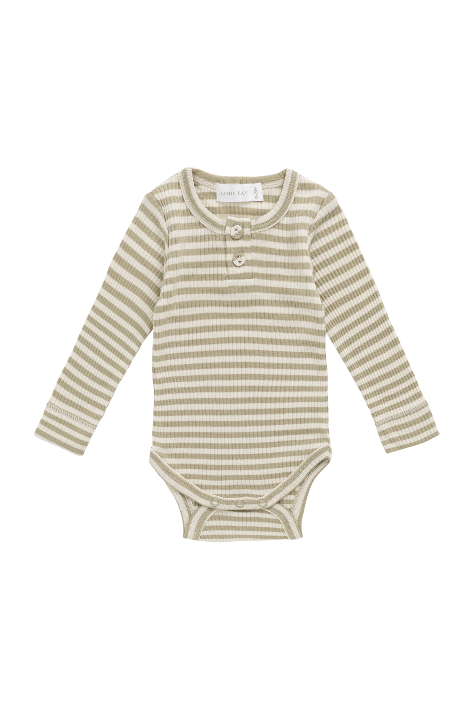 Organic Cotton Modal Long Sleeve Bodysuit - Slim Stripe Pampas/Sun Rays