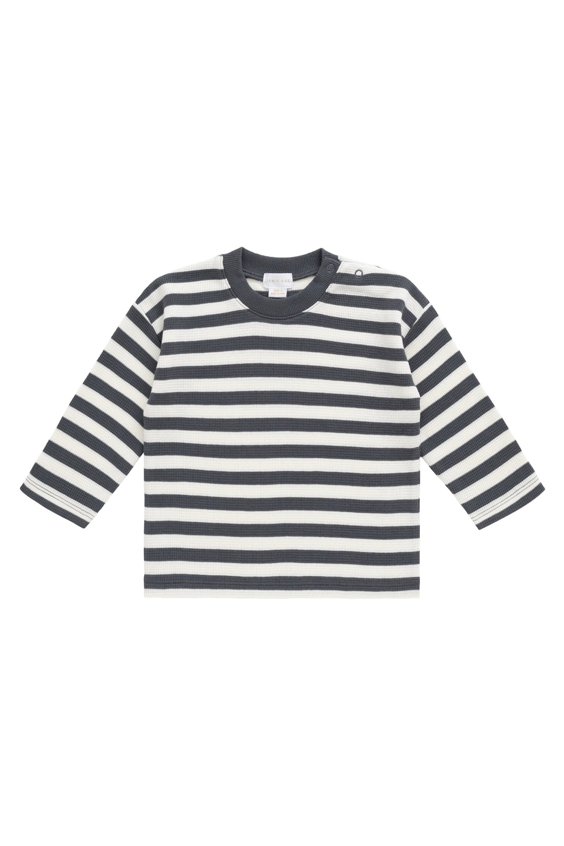 Organic Cotton Waffle Leith Long Sleeve Top - Oliver Stripe Atlantic/Cloud