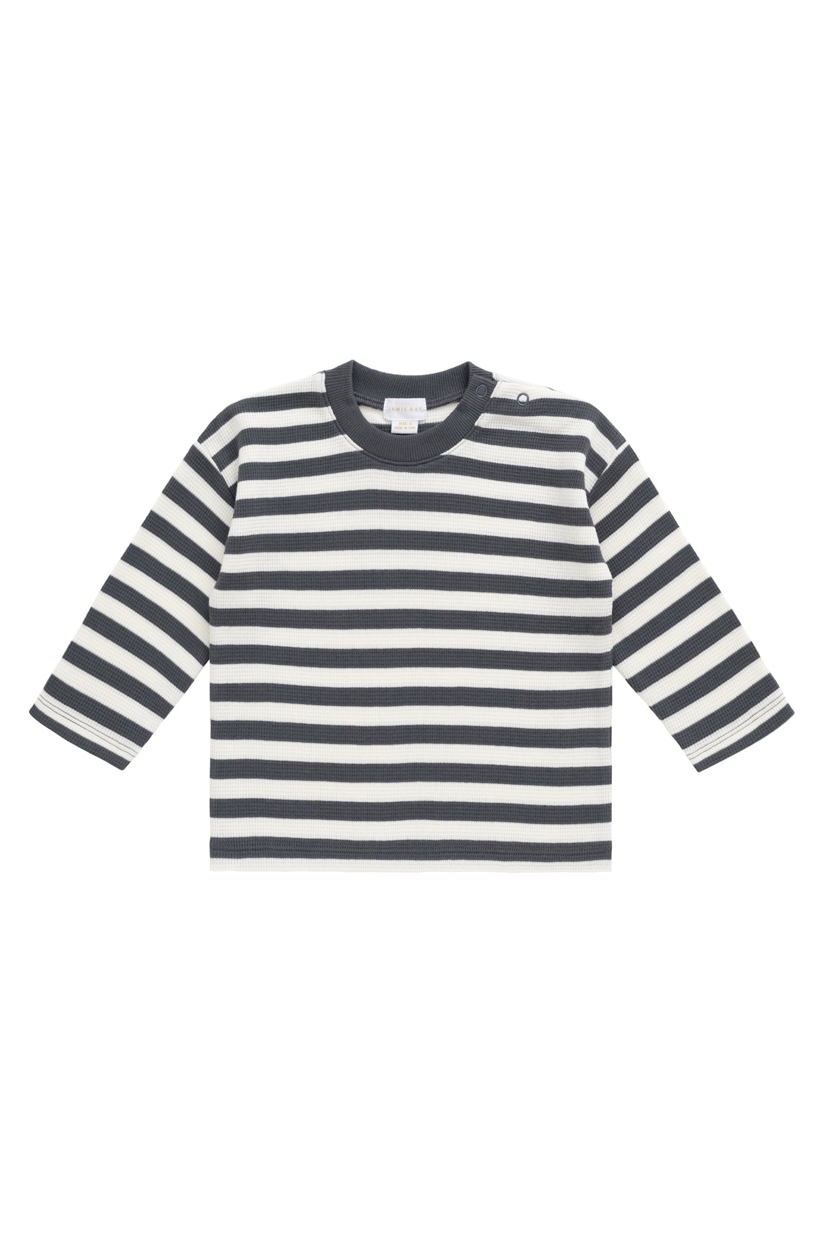 Organic Cotton Waffle Leith Long Sleeve Top - Oliver Stripe Atlantic/Cloud