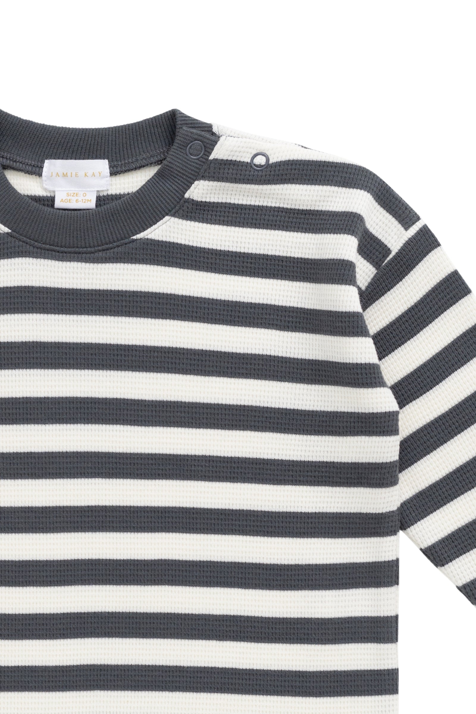 Organic Cotton Waffle Leith Long Sleeve Top - Oliver Stripe Atlantic/Cloud