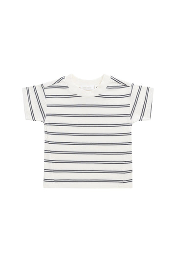 Pima Cotton Otis Tee - Dual Stripe Atlantic/Cloud