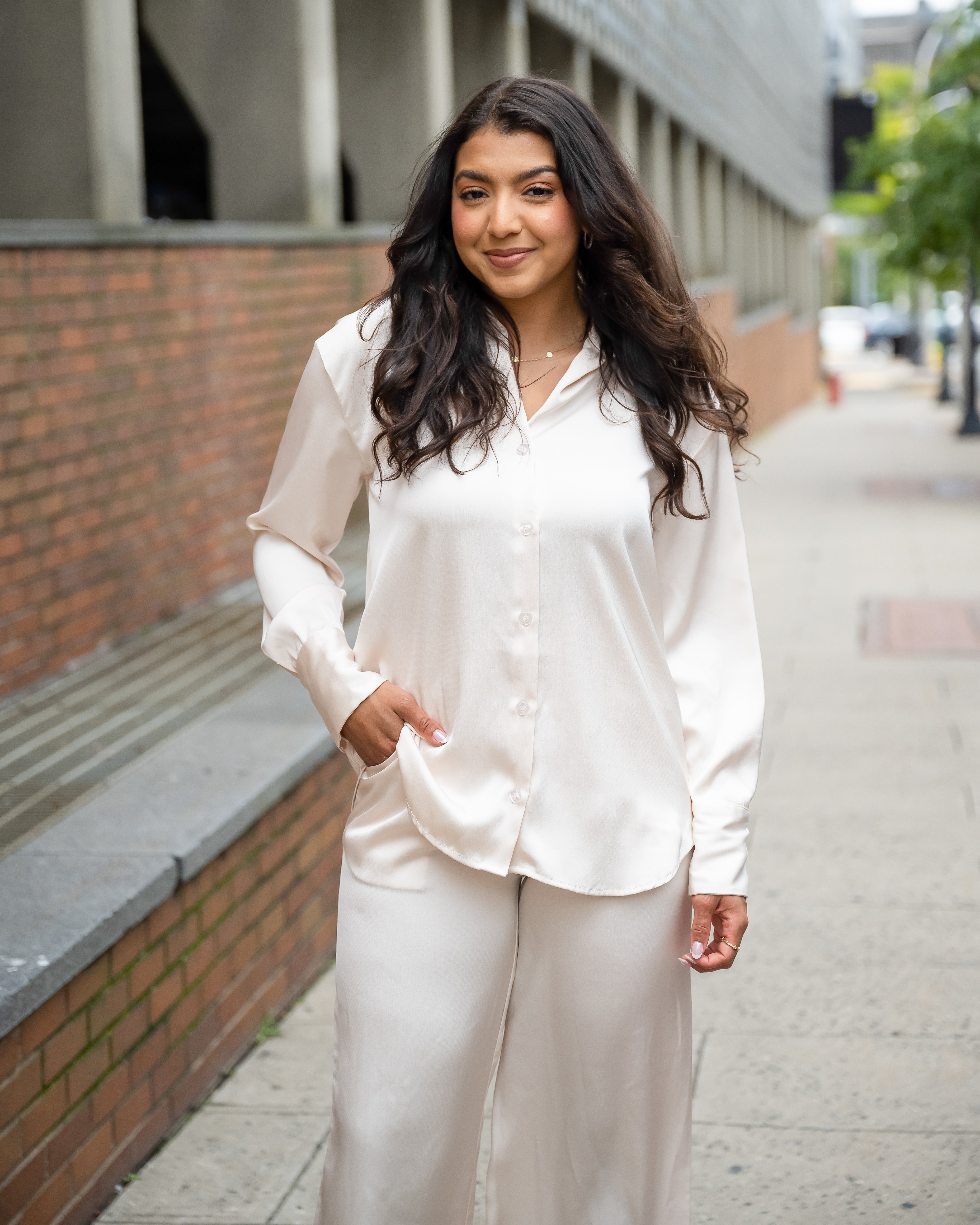 Champagne Solid Satin Set - FINAL SALE