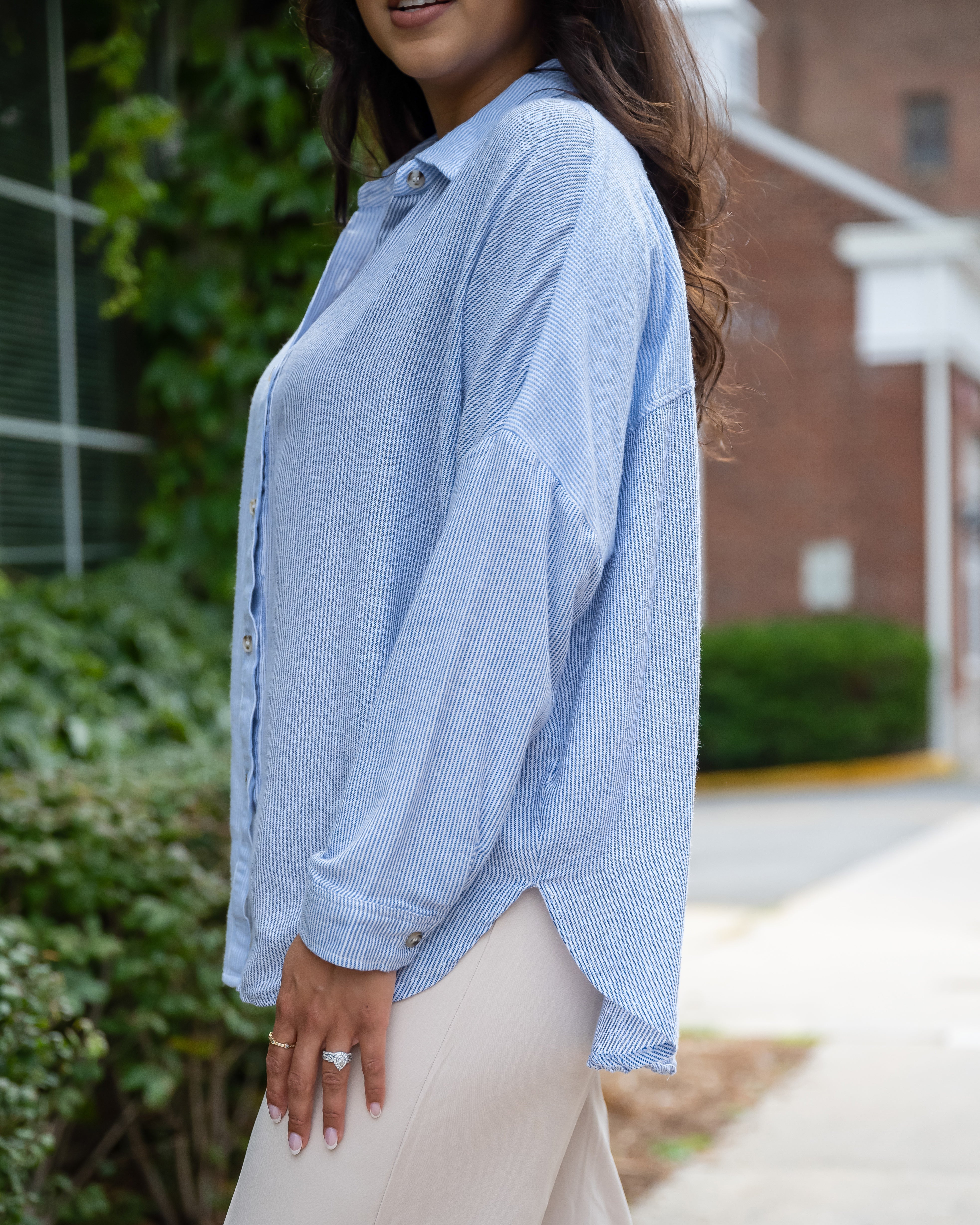 Boardwalk Stripe Button Up Blouse - NURSING FRIENDLY - FINAL SALE