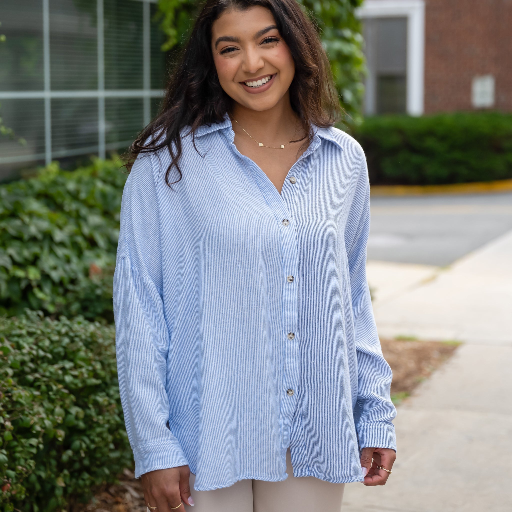 Boardwalk Stripe Button Up Blouse - NURSING FRIENDLY - FINAL SALE