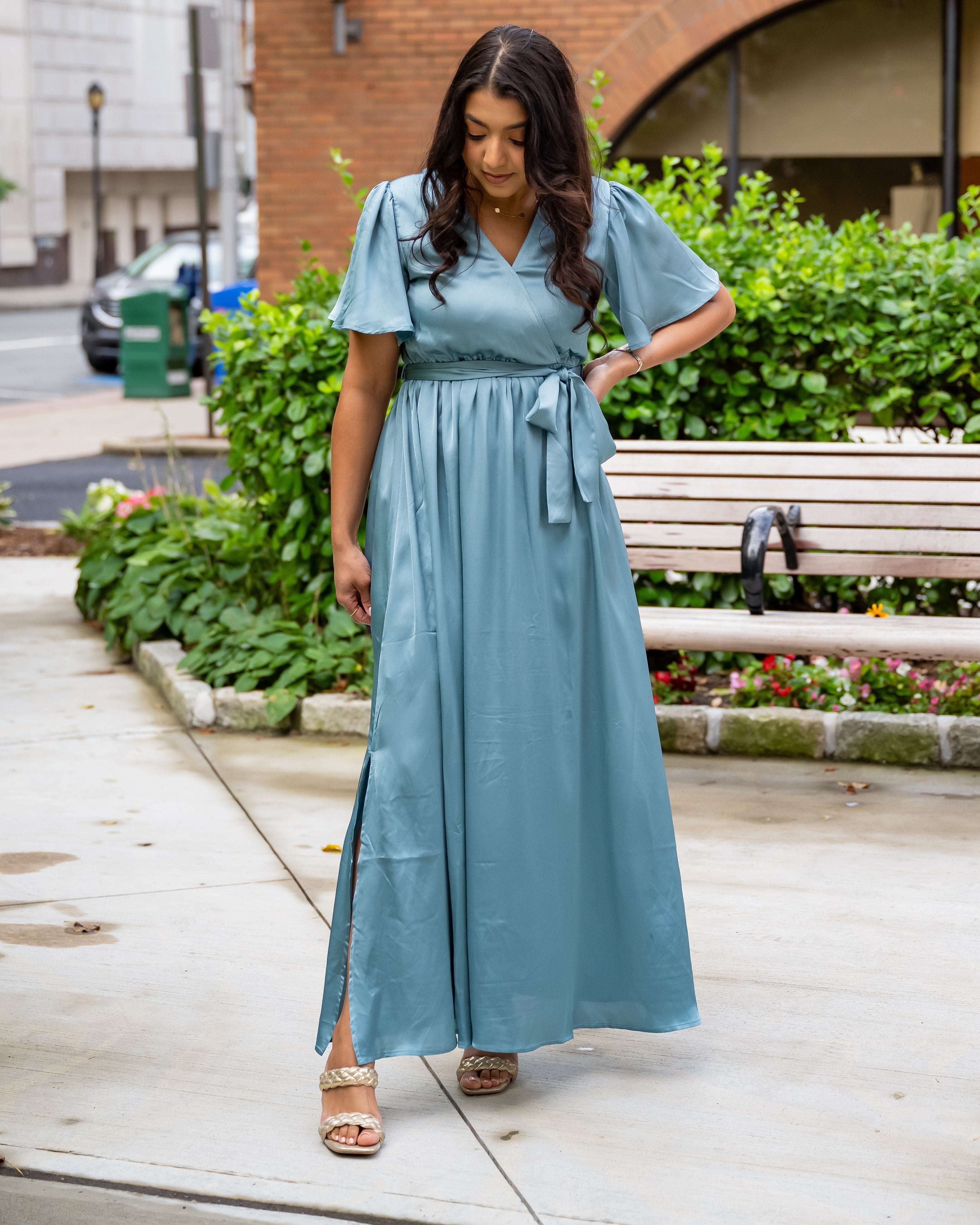 Blake Satin Blue Maxi Dress - FINAL SALE