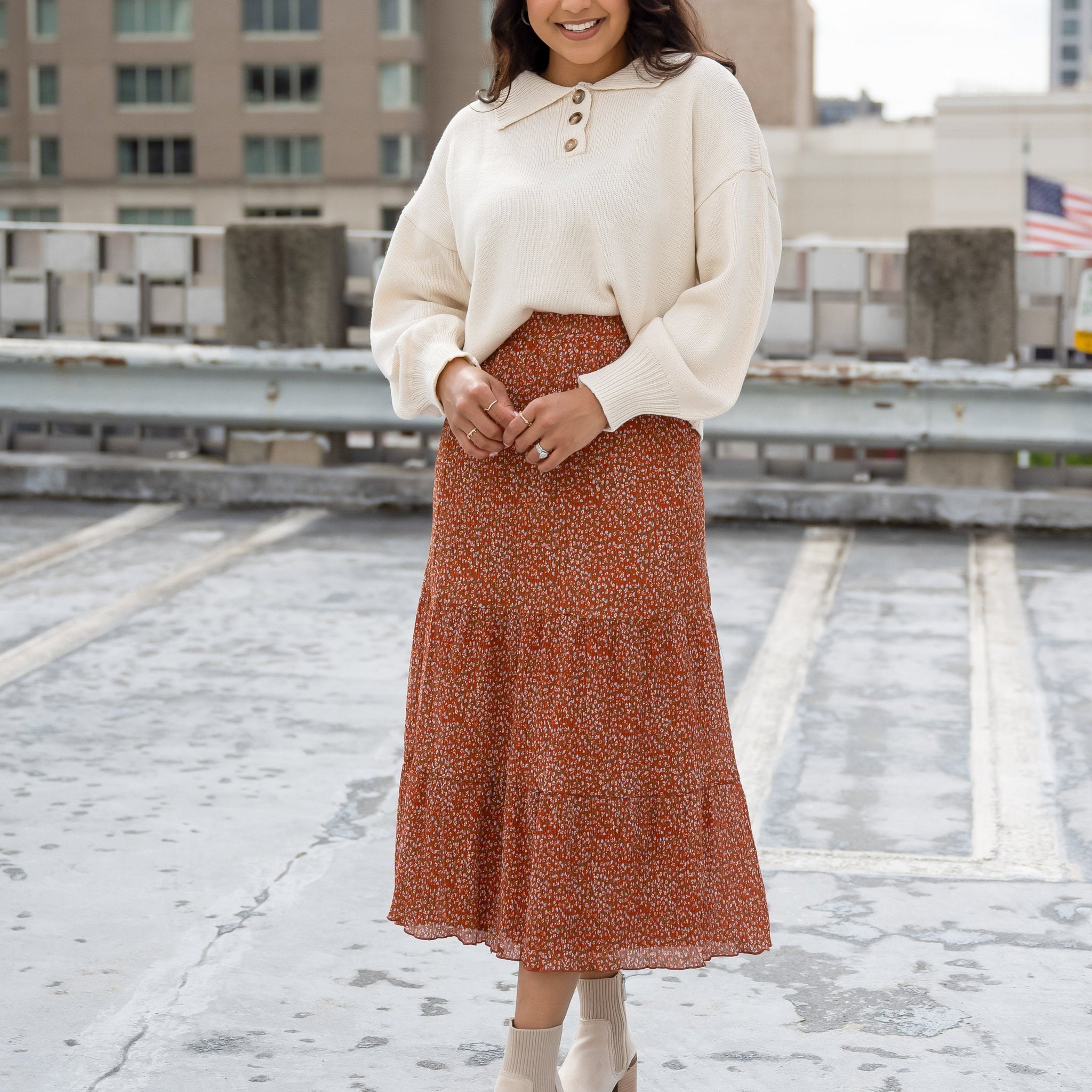 Cancun Rust Floral Skirt - FINAL SALE