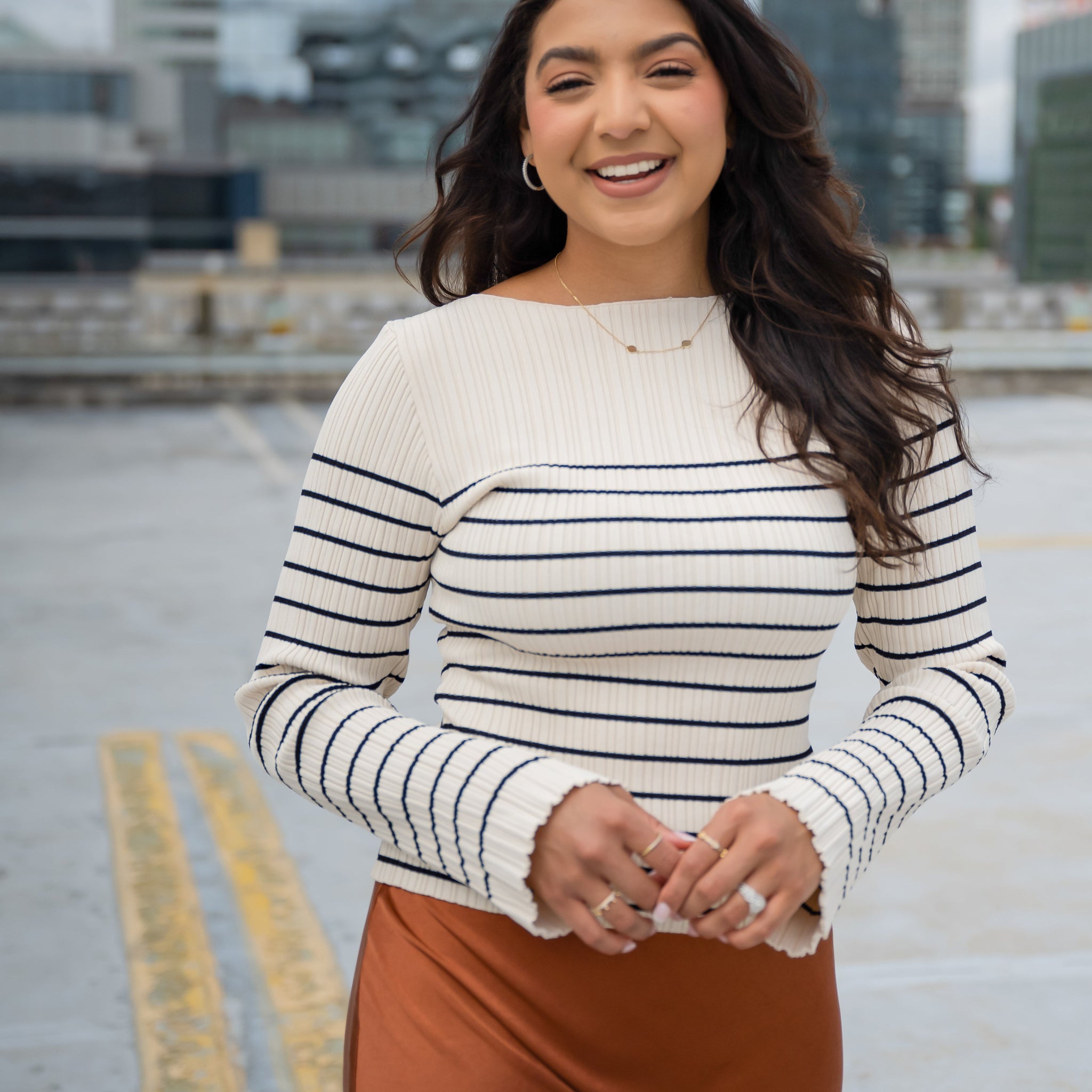 Gwen Mock Neck Stripped Top