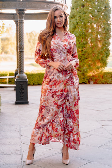 Melanee Red Floral Wrap Dress- DM Exclusive - Nursing Friendly - Maternity Friendly