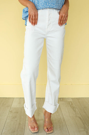 Classic White Single Cuff Dad Jean - FINAL SALE