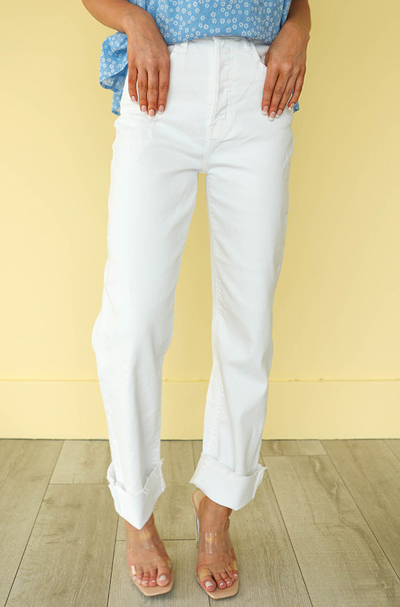 Classic White Single Cuff Dad Jean - FINAL SALE