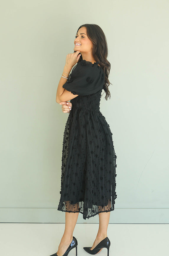Dorothy Black Babydoll Midi Dress - Maternity Friendly - FINAL SALE