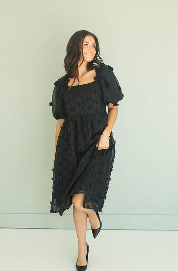 Dorothy Black Babydoll Midi Dress - Maternity Friendly - FINAL SALE