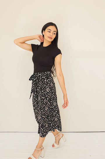 Karlie Black/Ivory Print Midi Skirt - FINAL SALE