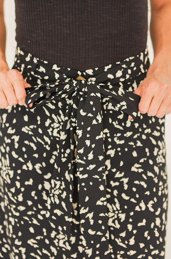 Karlie Black/Ivory Print Midi Skirt - FINAL SALE