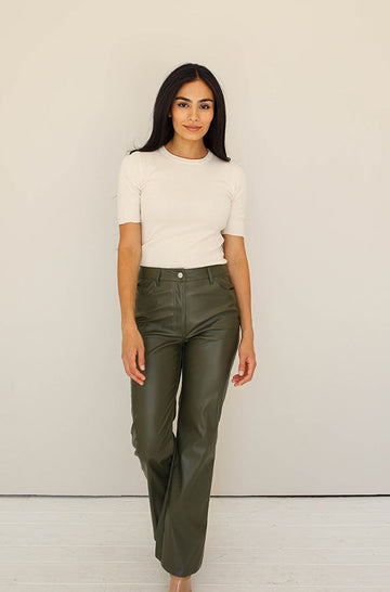 Main Stage Olive Leather Pants - FINAL SALE