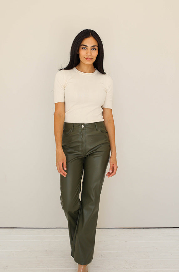 Main Stage Olive Leather Pants - FINAL SALE