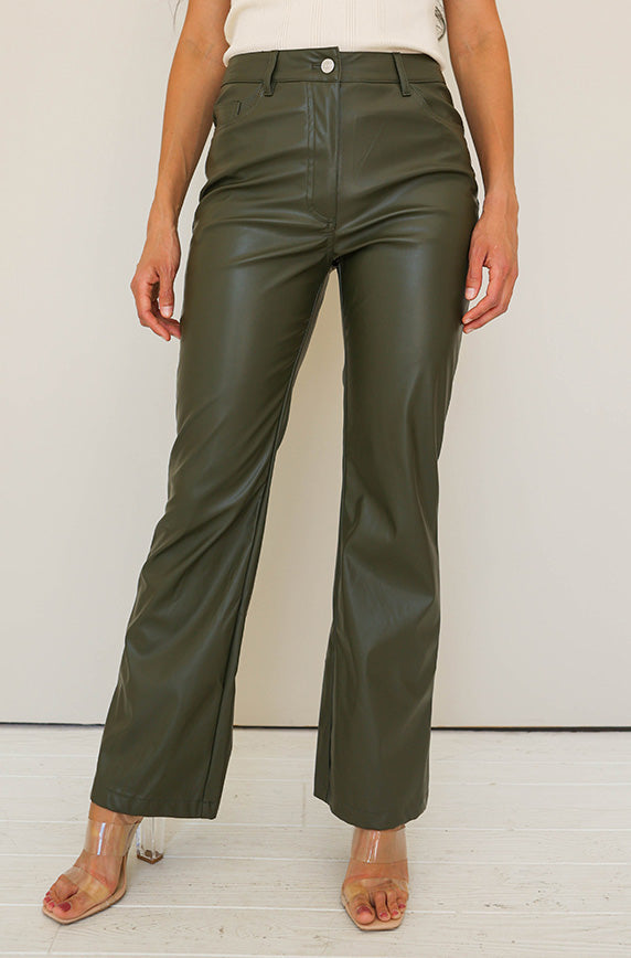 Main Stage Olive Leather Pants - FINAL SALE