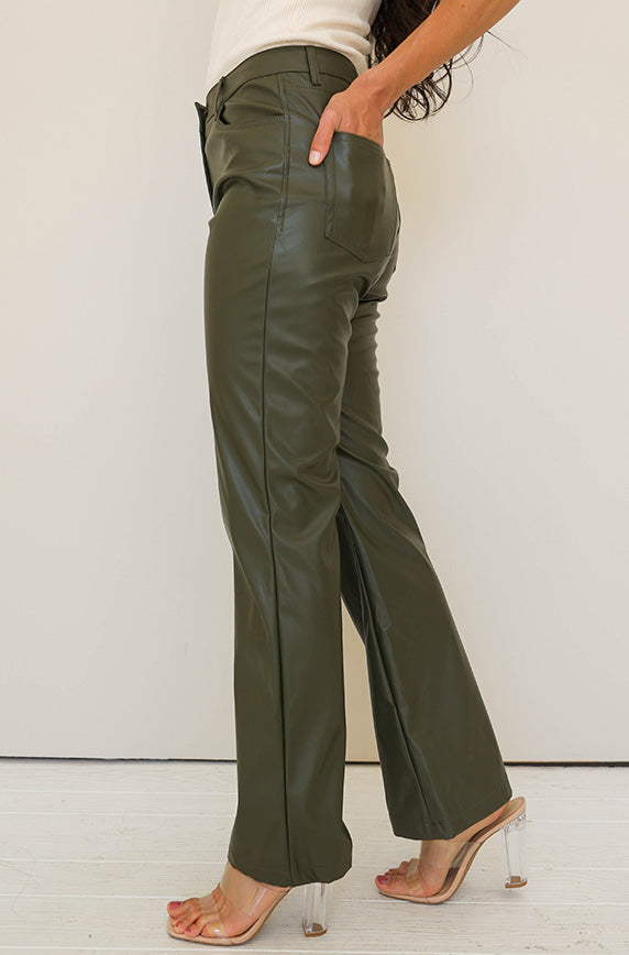Main Stage Olive Leather Pants - FINAL SALE
