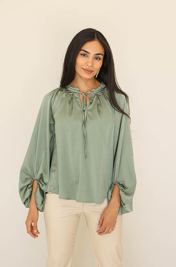 Boardwalk Seafoam Satin Blouse - FINAL SALE