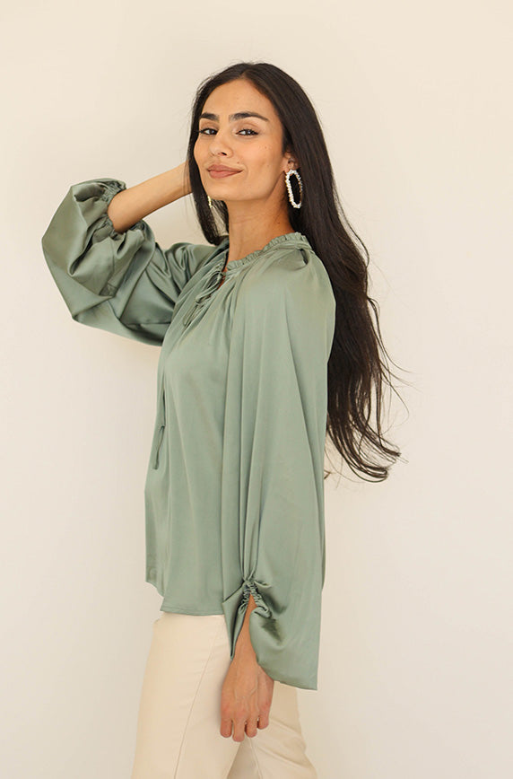Boardwalk Seafoam Satin Blouse - FINAL SALE
