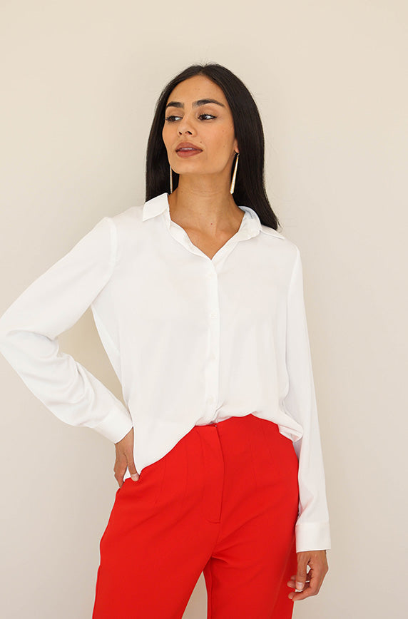 Boardroom White Satin Blouse- FINAL SALE