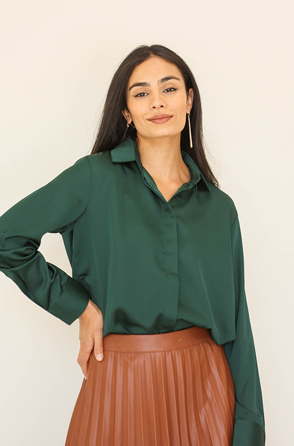 Stanbury Hunter Green Satin Blouse - FINAL SALE