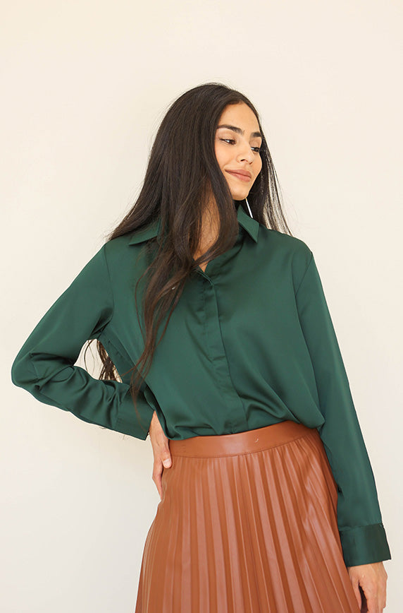 Stanbury Hunter Green Satin Blouse - FINAL SALE